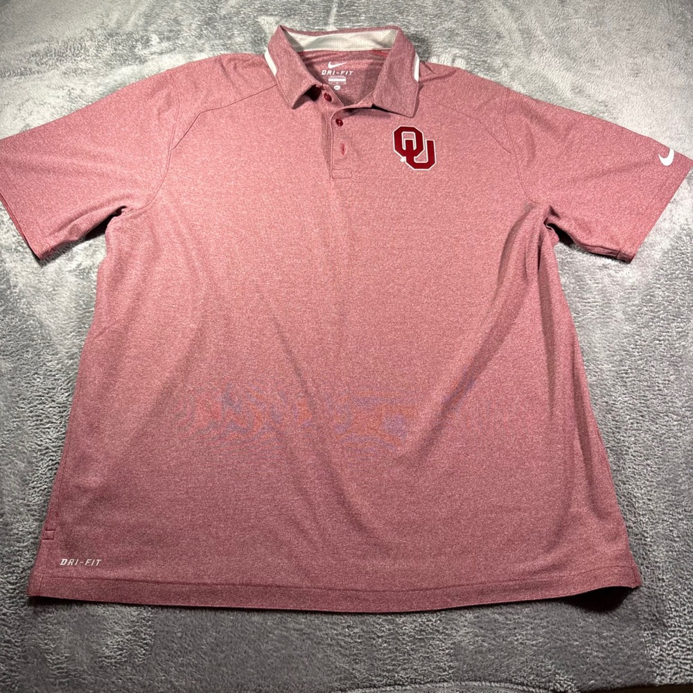 Nike Dri-FIT Oklahoma Sooners Polo Shirt Mens XL Crimson Heather OU Logo Golf